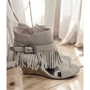 Naughty Monkey Leather Fringe Western Peep Toe Wedge‎ Sandals Size 10